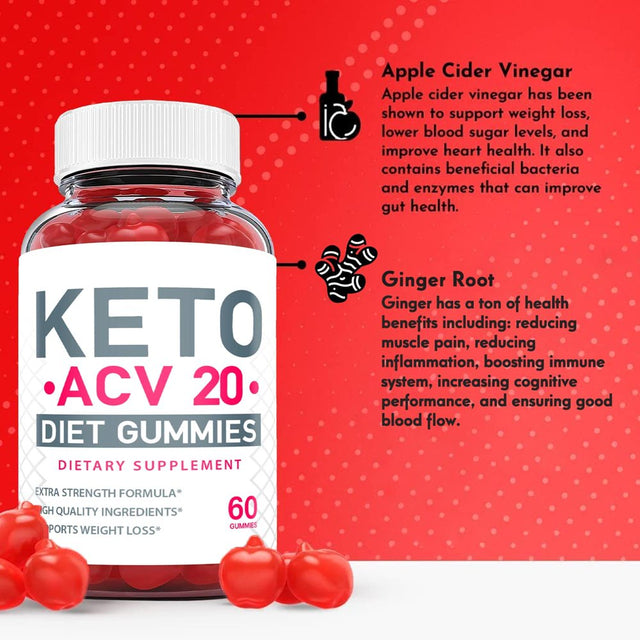 (1 Pack) Keto ACV 20 Gummies - Supplement for Weight Loss - Energy & Focus Boosting Dietary Supplements for Weight Management & Metabolism - Fat Burn - 60 Gummies