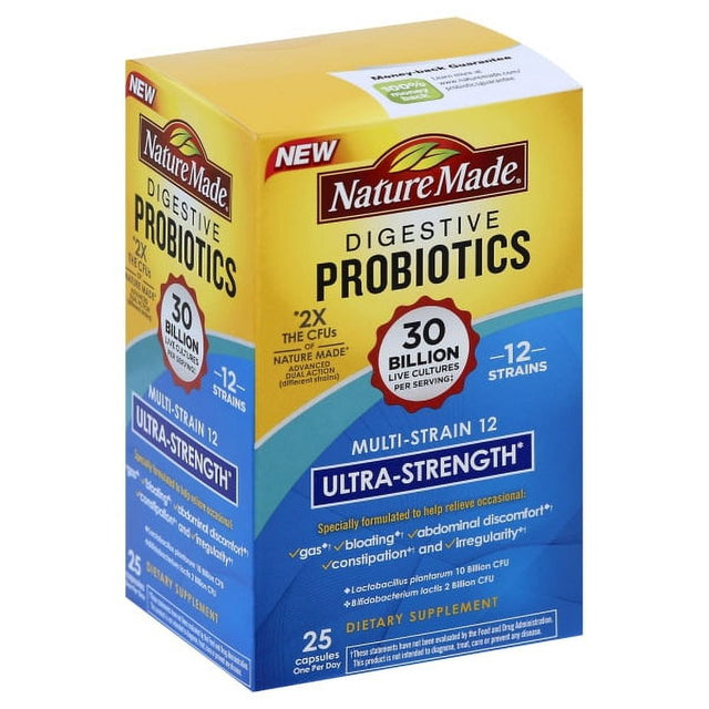 NATURE MADE Probiotics, Digestive, Multi-Strain 12, Ultra-Strength, Capsules, 25.0 CT