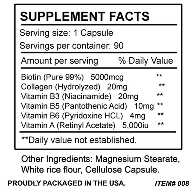 Sunshine Naturals Biotin 5000 Mcg plus Collagen Supplement for Hair Nails and Skin Vitamins, 90 Capsules, Dietary Supplements for Hair Growth, Hair and Nail Vitamins