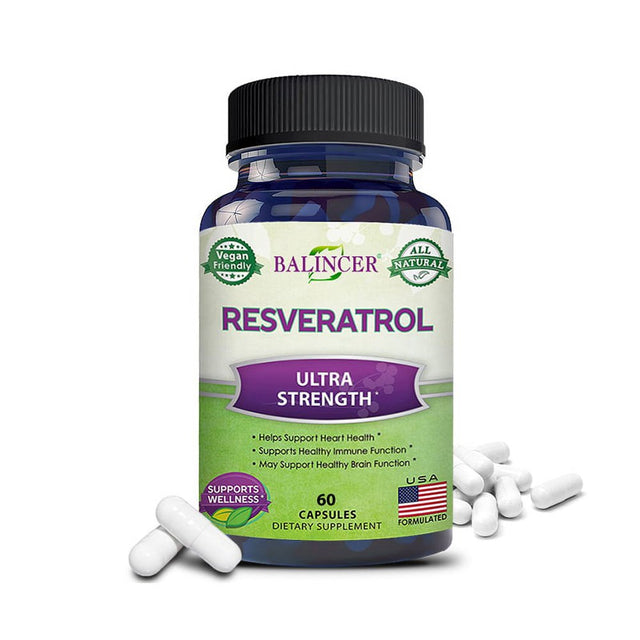 Balincer 100% Natural Resveratrol - 1000Mg per Serving Max Strength (60/120 Capsules) Antioxidant Supplement, Trans-Resveratrol Pills for Heart Health & Pure, Trans Resveratrol & Polyphenols