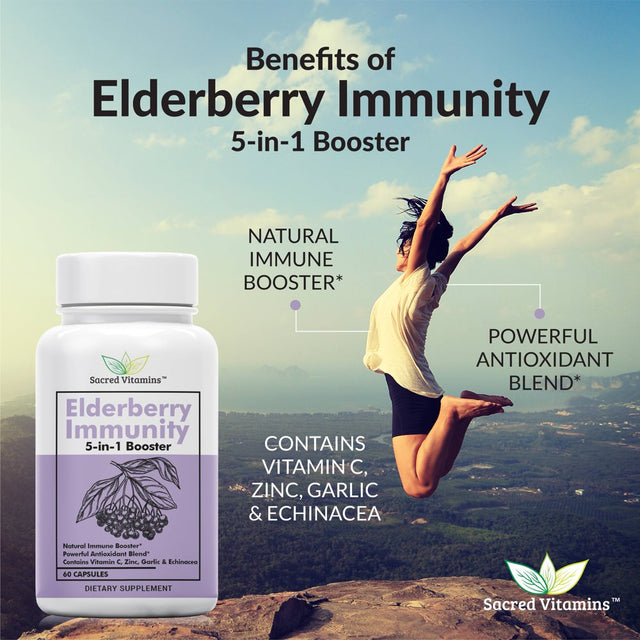 Premium Elderberry Immune Support Supplement - Immune Booster for Adults with Vitamin C, Elderberry, & Zinc - Immune System Booster, Packed with Antioxidants for Overall Wellness (2-Pack)