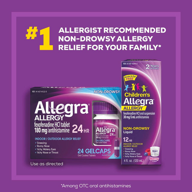 Allegra Adult 24 Hour Non-Drowsy Antihistamine Allergy Relief Medicine 180Mg Gelcaps 24Ct