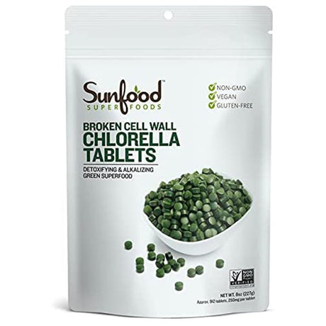 Sunfood Superfoods Organic Chlorella Tablets Chlorophyll Green Superfood Tabs, 8 Oz