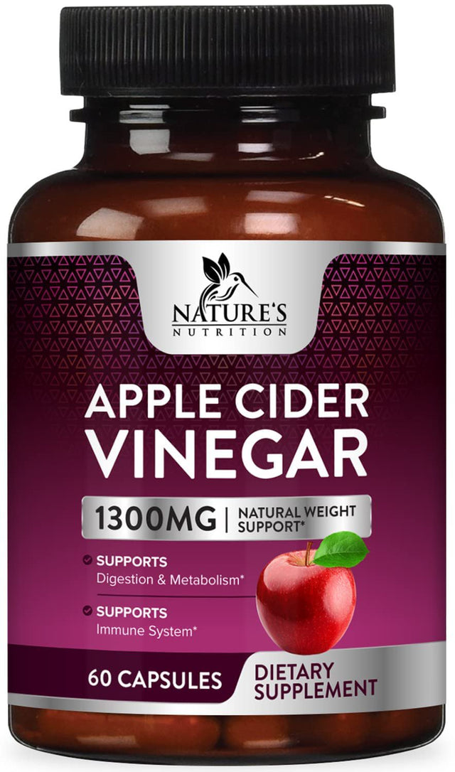 Apple Cider Vinegar Capsules for Detox and Cleanse, Digestion, and Immune Support, - 1300 Mg per Serving Premium ACV Pills - Gluten Free, Keto Friendly, Non-Gmo Supplement - 60 Capsules