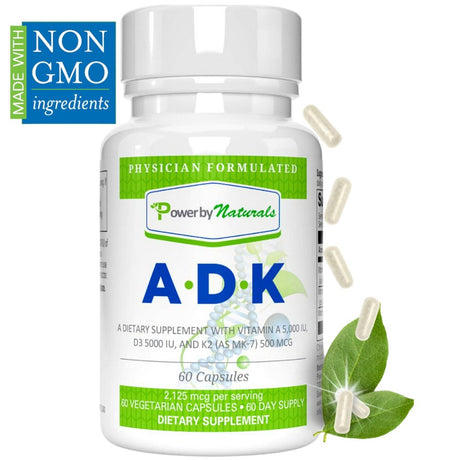 Power by Naturals Bone, Heart, and Immune Support ADK Vitamin D3 K2 and Vitamin A