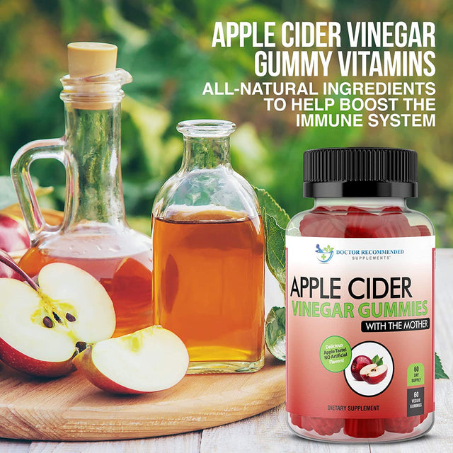 Apple Cider Vinegar Gummy Vitamins - 60 Day Supply of Apple Cider Vinegar Gummies with the Mother, B9, B12, Gluten-Free, Vegan, Non-Gmo ACV for Immunity & Boost Energy, Delicious Apple Flavor