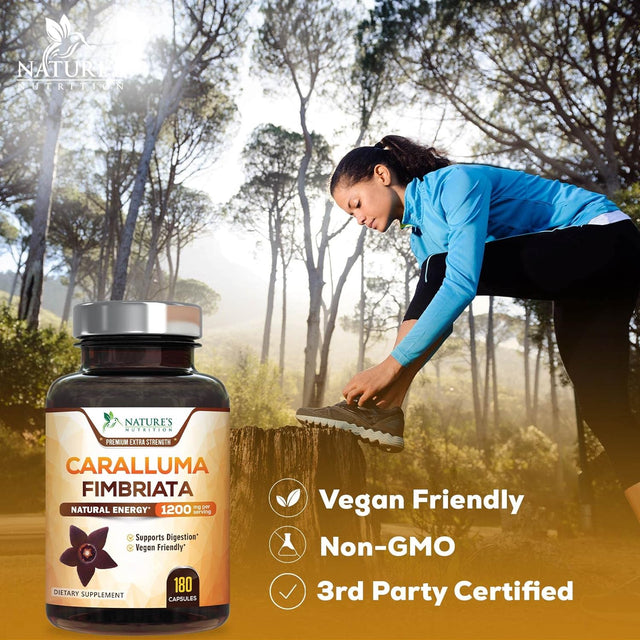 Pure Caralluma Fimbriata Extract Highly Concentrated 1200Mg - Natural Endurance Support, Best Vegan Supplement for Men & Women, Non-Gmo - 180 Capsules