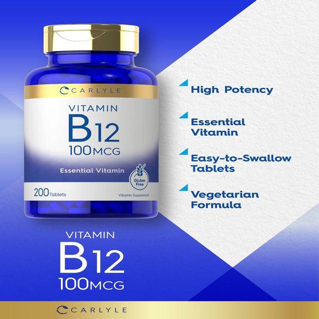 Vitamin B12 100Mcg | 200 Tablets | Vegan Formula | by Carlyle