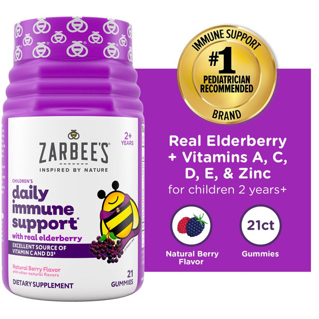 Zarbee'S Kid’S Immune Support Gummies- Elderberry, Vitamins, Zinc, 21Ct