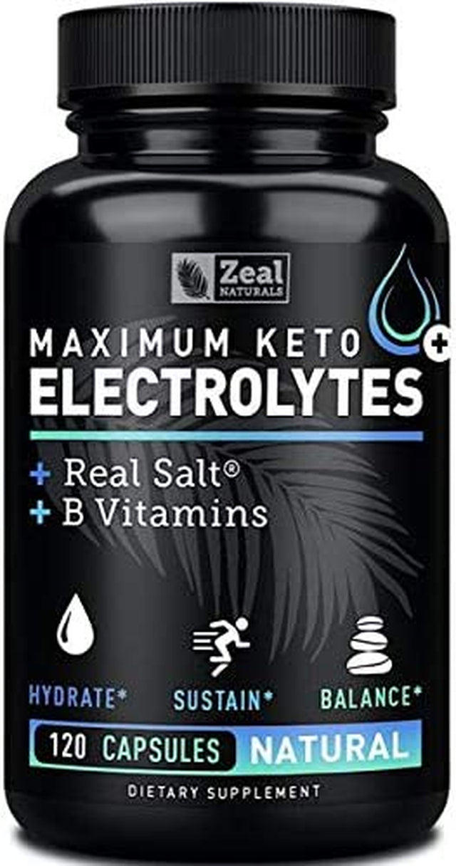 Keto Electrolyte Supplement (120 Capsules) Maximum Keto Electrolytes Supplements Pills W Real Salt®, B Vitamins, Magnesium and Potassium Supplement - Salt Pills & Electrolyte Tablets