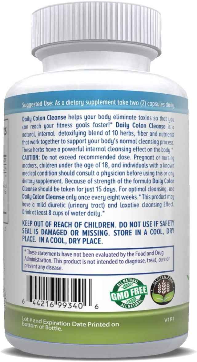 Daily Colon Cleanse 700Mg All Natural 10 Herbs, Vegan Friendly 180 Capsules Fiber, Alfalfa, Aloe Vera, Rhubarb, Gentian, Buckthorn, Goldenseal, Lactobacillus Acidophilus