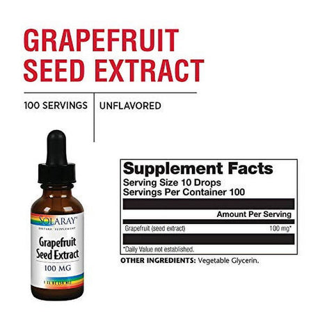 Solaray Grapefruit Seed Extract 100Mg | Unflavored Liquid GSE for Healthy Immune System & Digestion Support | Vegan | 100 Servings | 1 Fl. Oz.