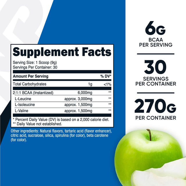 Nutricost BCAA Powder 2:1:1 (Green Apple), 30 Servings - Amino Acid Supplement