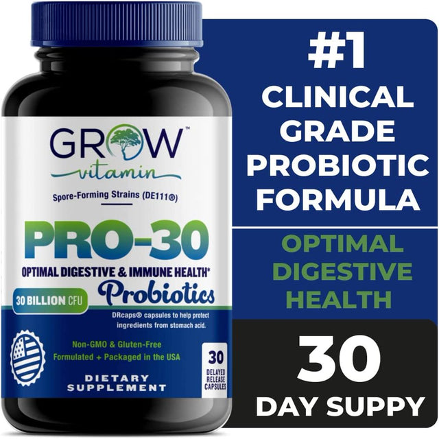 Grow Vitamin Pro-30 Probiotics 30 Billion, 10 Probiotic Strains, Targeted Release Probiotics for Men and Women Supports Digestive Health. 30 Capsules (1 Daily)