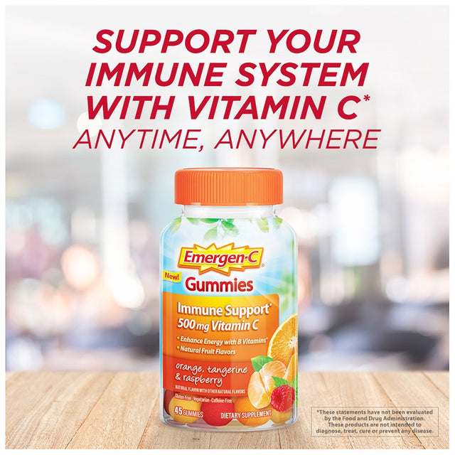 Emergen-C Immune+ Vitamin C Gummies, Orange, Tangerine, Raspberry, 500Mg, 45 Ct