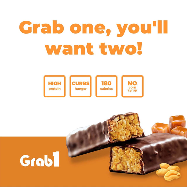 Grab1 High Fiber Protein Bars | 9 Grams Fiber | 10 Grams Protein | Peanut Caramel Flavor (2 Pack - 10 Bars) Controls Hunger | Delicious Tasting (For Real!) | Lower Net Carbs | Low Calorie | Certified Kosher