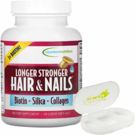 Applied Nutrition Vitamin Supplement Longer Stronger Hair and Nails 60 Soft Gel with Pill Case