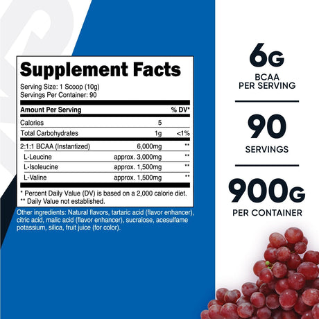 Nutricost BCAA Powder (Grape, 90 Servings) - Optimal 2:1:1 Ratio, Vegetarian, Non-Gmo