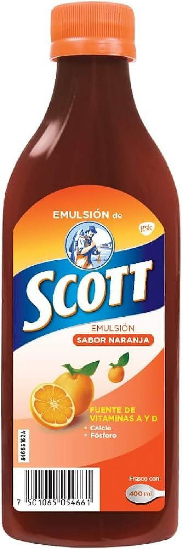 Scott Emulsion Orange Flavor - Family Size 400Ml - Vitamin Supplement Rich in Cod Liver Oil, Vitamins a and D, Calcium and Phosphorus - Emulsion Scott Naranja (2 PACK)