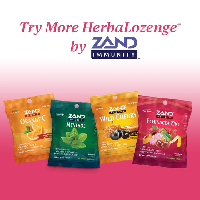 Zand Immunity Cherry Echinacea Zinc Herbalozenge Throat Drops | No Corn Syrup or Cane Sugar (3 Bags, 15 Lozenges)