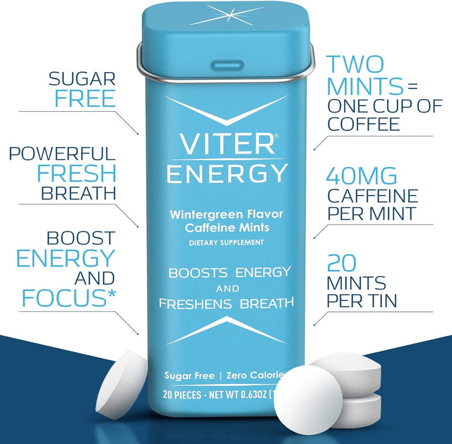 Viter Energy Original Caffeine Mints Wintergreen Flavor 6 Pack and 1/2 Pound Bulk Bag Bundle - 40Mg Caffeine, B Vitamins, Sugar Free, Vegan, Powerful Energy Booster for Focus and Alertness