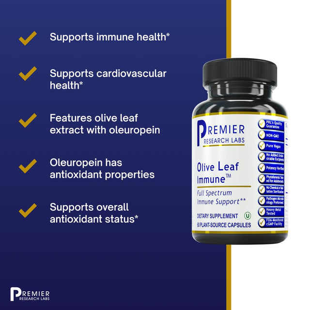 Premier Research Labs Olive Leaf Immune - Supports Immune & Cardiovascular Health - Features Turkey Tails, Reishi, Chlorella, Turmeric, Clove & Olive Leaf Extract - 60 Plant-Source Capsules