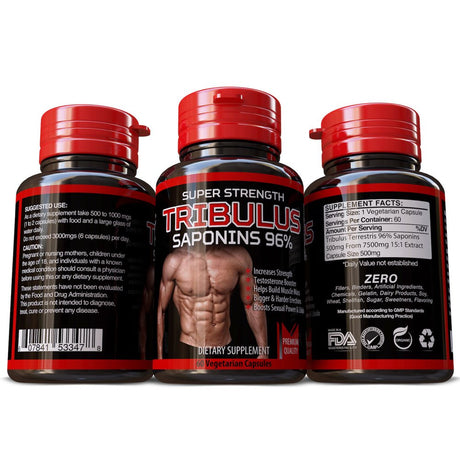 Tribulus Terrestris Saponins 96% Strongest Extract 15:1 Bigger Muscles 100% Natural Herbal Supplement Pills