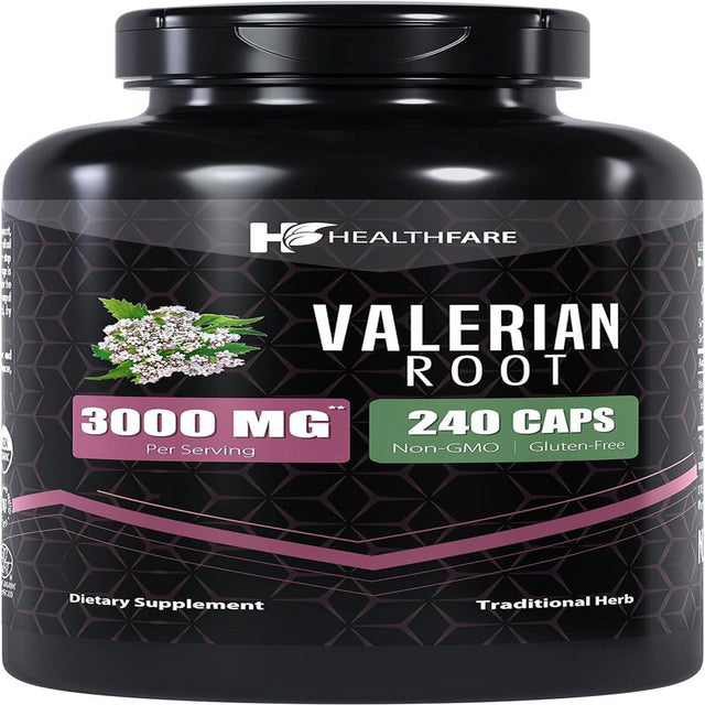 Healthfare Valerian Root Capsules | 240 Pills | 3000Mg | Ultra High Potency | Pure Organic Extract Supplement | Non-Gmo & Gluten Free