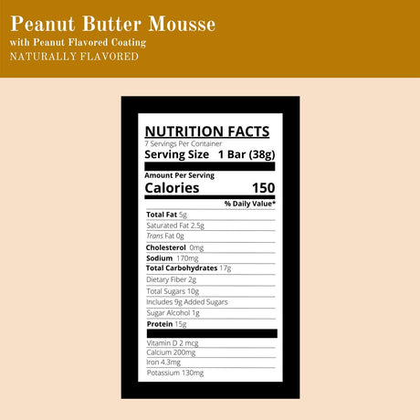 Nutmeg State Nutrition High Protein Snack Bar/Diet Bars - Peanut Butter Mousse with Peanut Flavored Coating (7Ct) - Trans Fat Free, Aspartame Free, Kosher, Gelatin Free