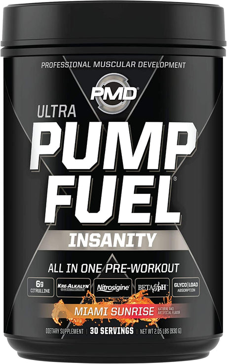 PMD Sports Sports Ultra Pump Fuel Insanity - Pre Workout - Miami Sunrise (30 Servings) Sports Omega Cuts Elite Thermogenic Fat Burner (90 Softgels)