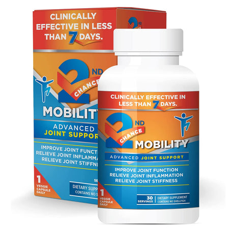 2ND Chance Mobility Advanced Joint Support Supplement - Turmeric, Resveratrol, Apresflex Boswellia Serrata Extract, UC-II Collagen - Vitamins and Nutrients for Back, Limbs, Hip, & Knee - 30 Count