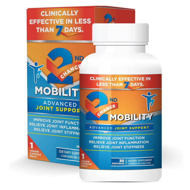 2ND Chance Mobility Advanced Joint Support Supplement - Turmeric, Resveratrol, Apresflex Boswellia Serrata Extract, UC-II Collagen - Vitamins and Nutrients for Back, Limbs, Hip, & Knee - 30 Count