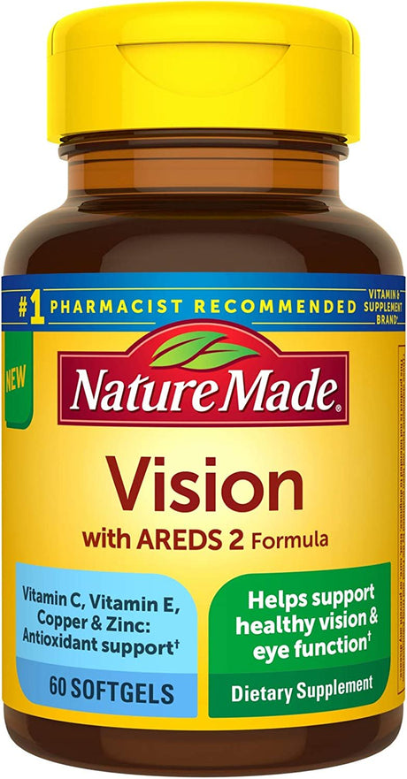 Nature Made Vision with AREDS 2 Formula, Eye Vitamins with Lutein & Zeaxanthin, Vitamin C, Vitamin E, Zinc, and Copper, Helps Support Healthy Vision and Eye Function, 60 Softgels