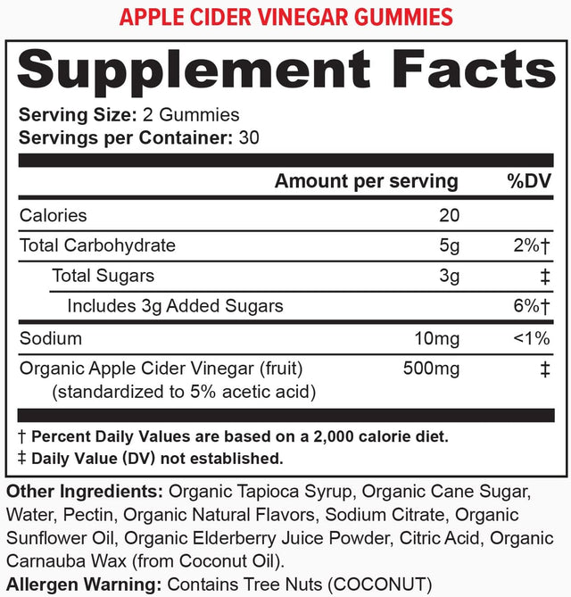 Organic Apple Cider Vinegar Gummies with the Mother - USDA Organic Vegan ACV Gummies for Cleanse and Detox Support and Digestive Health - Apple Cider Vinegar Gummy Vitamins for Adults - 30 Servings