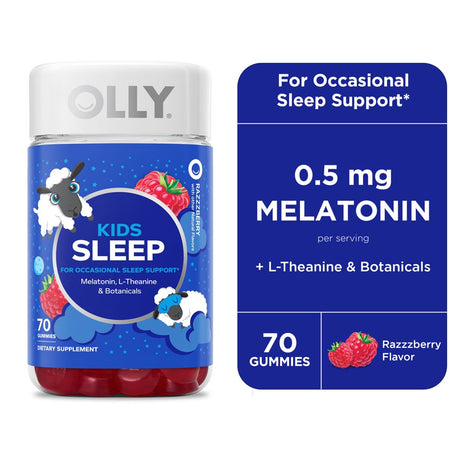 OLLY Kids Sleep Support Gummy Supplement, 0.5Mg Melatonin, L Theanine, Raspberry, 70 Ct