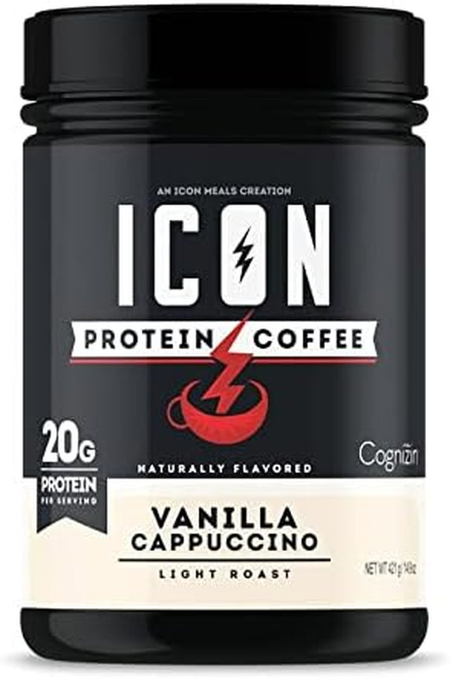 ICON Meals Protein Coffee, Premium Whey Protein, 150Mg of Caffeine, Nootropic Blend, Gluten-Free & Non-Gmo, Energy and Focus, Keto Friendly, Low Carb, High Protein (Vanilla Cappuccino)