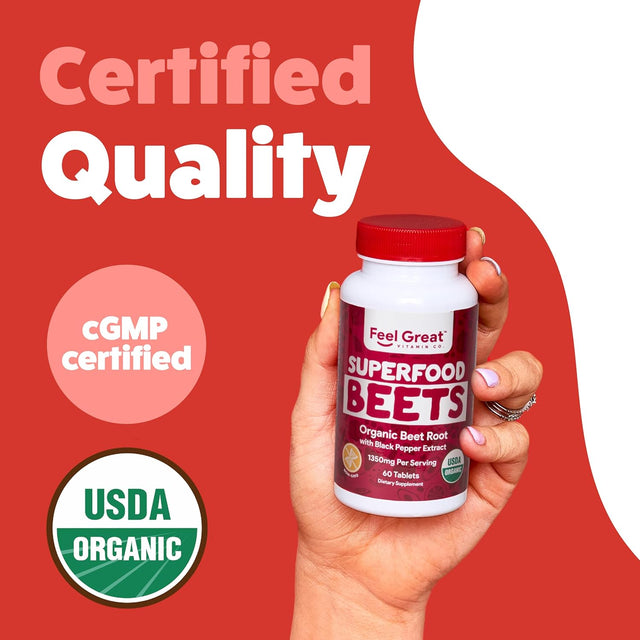 Organic Beet Root Powder Supplements (Tablets) by Feel Great Vitamin Co.| Beets Nitric Oxide Supplement | Red Beet Powder Support Healthy Circulation with Natural Nitrates for Natural Energy*