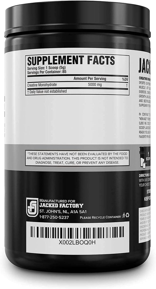 Jacked Factory Creatine Monohydrate 85Sv, BCAA Powder 30Sv, L-Glutamine Powder 100Sv - Unflavored