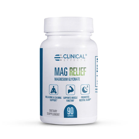 Clinical Effects Mag Relief Magnesium Supplement - 275Mg Magnesium Glycinate Capsules - 90 Magnesium Capsules - Highly Absorbable Magnesium for Health Support - USA Made