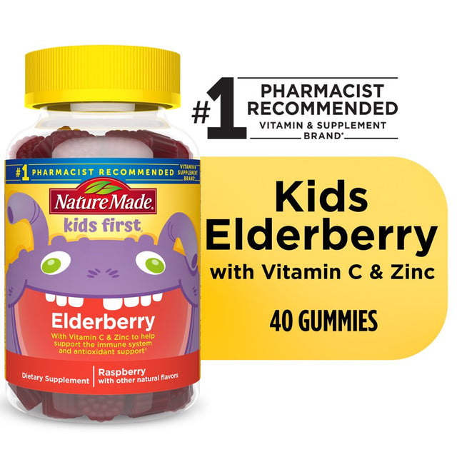 Nature Made Kids First Elderberry with Vitamin C and Zinc Gummies, Dietary Supplement, 40 Count