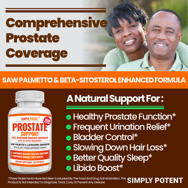 Prostate Support Supplement for Men 120 Capsules, Prostate Health Capsules W/Saw Palmetto Beta-Sitosterol Zinc Pygeum & Antioxidants, 33 Herbs to Reduce Frequent Urination, Hair Loss, DHT