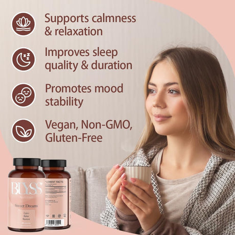 5HTP 100Mg with GABA Supplement - GABA for Calm Sleep Supplement - 5-HTP Mood Support Supplement - Promotes Better Mood Deep Relaxation & Sleep - Pure & Vegan HTP-5 Capsules for Women