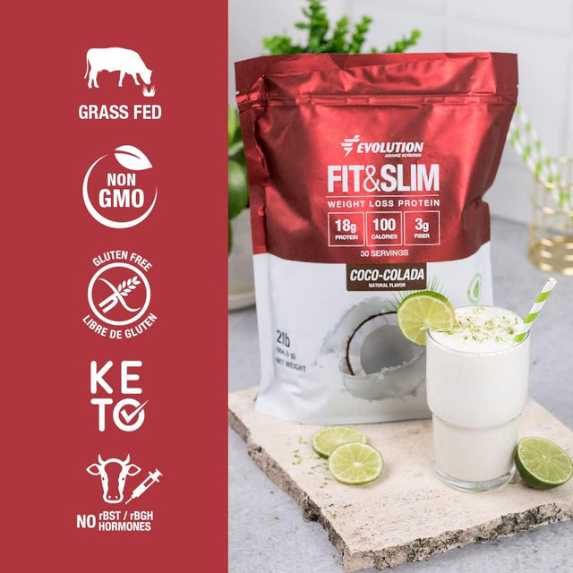 Evolution Advance Nutrition Fit & Slim Blend – Grass-Fed Whey Protein Powder for Easy Digestion, Keto-Approved, Non-Gmo, Stevia Sweetened, Natural Flavor – 2 Pounds (Coco-Colada)