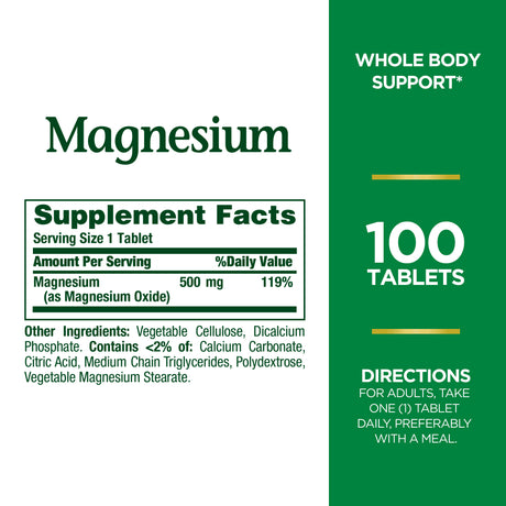 Nature'S Bounty Magnesium Tablets, 500 Mg, 100 Ct