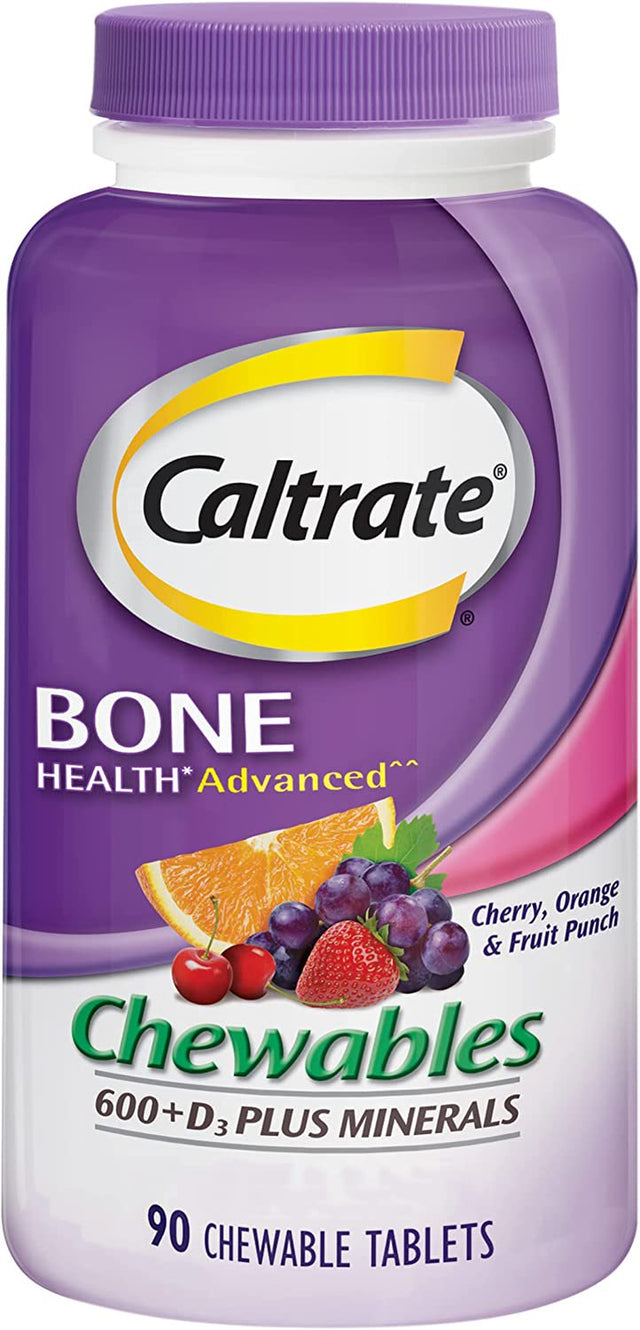 Caltrate Chewables 600 plus D3 plus Minerals Calcium Vitamin D Supplement, Cherry, Orange and Fruit Punch - 90 Count