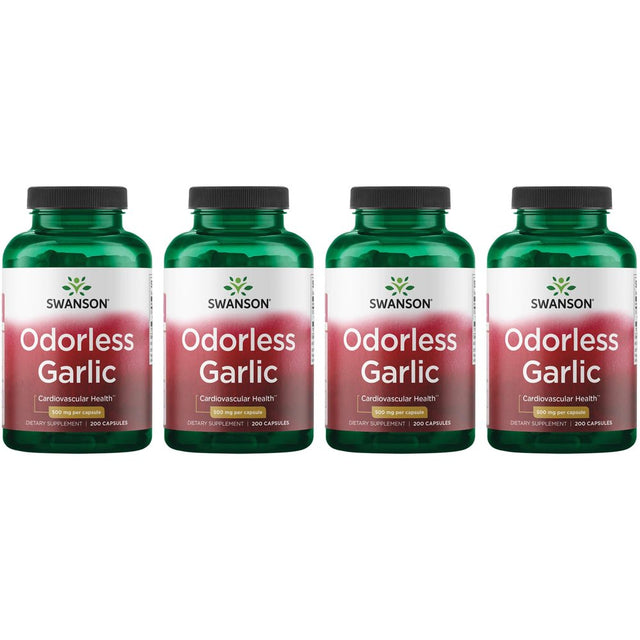 Swanson Odorless Garlic 500 Mg 200 Caps 4 Pack