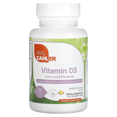 Vitamin D3, Advanced D3 Formula, Orange, 25 Mcg (1,000 IU), 120 Chewable Tablets, Zahler