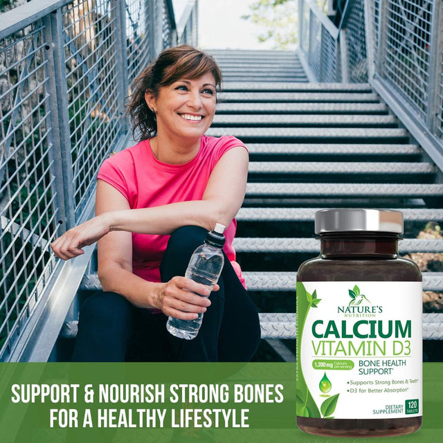 Calcium 1200 Mg plus Vitamin D3, Bone Health & Immune Support - Nature'S Calcium Supplement with Extra Strength Vitamin D for Extra Strength Carbonate Absorption Dietary Supplement - 120 Tablets