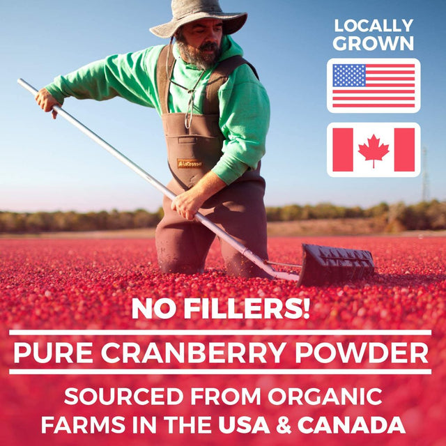 Pure Co USDA Organic Cranberry Concentrate (50:1) Powder - 500Mg Is Equivalent to 25,000Mg Fresh Cranberries - Kidney Cleanse UTI Support Vitamins - Fruit Extract Supplement - 100 Servings: No Pills