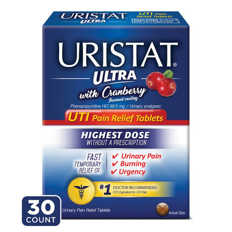 URISTAT Ultra UTI Pain Relief, Cranberry Flavored Coating, 30 Tablets